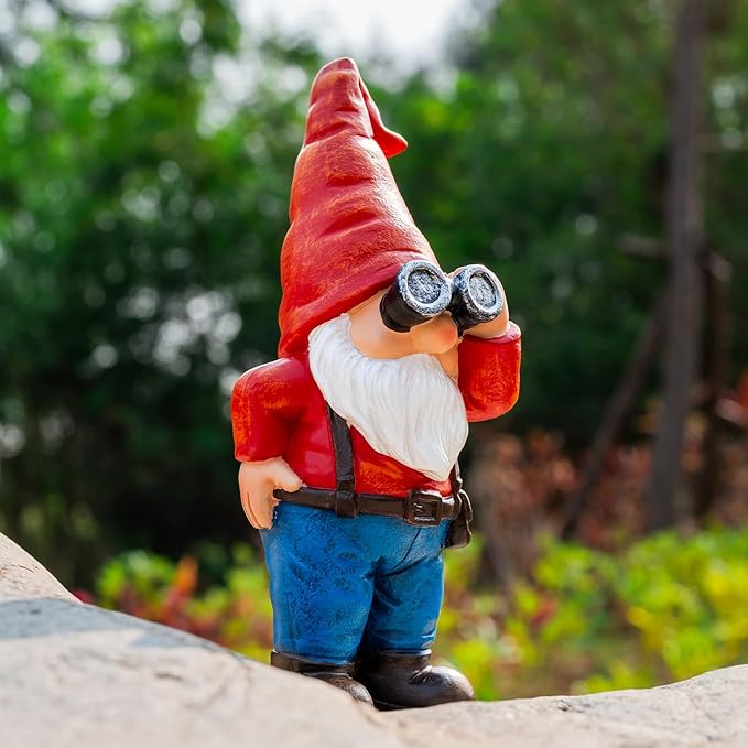 Funny Garden Gnome Statue - 6.7" Mini Scount Gnomes Figurine Decorations Indoor Outdoor Decor for Patio Yard Home, Ideal Birthday Christmas Gardening Gift