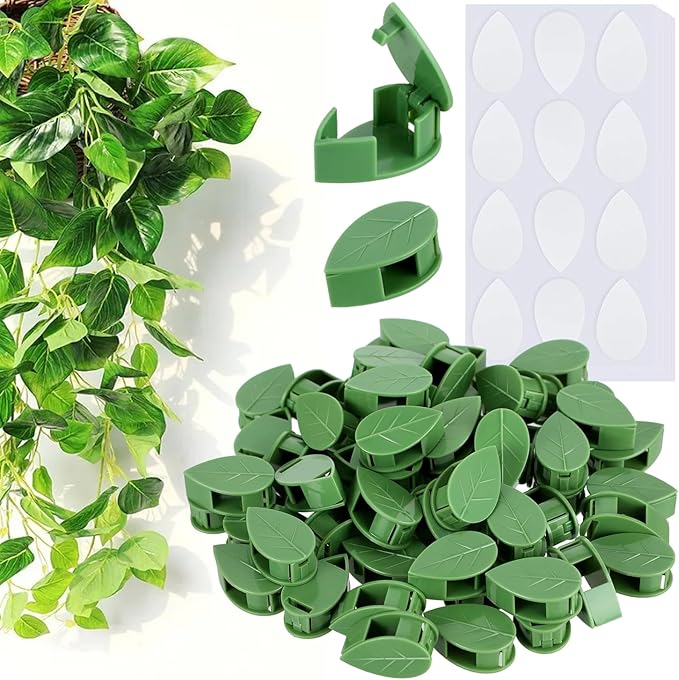 60PCS Plant Wall Clips with Self Adhesive Stickers - Leaf Shaped Vine Clips for Climbing Plants, Invisible Plant Support for Pothos Ivy Creeper, Indoor Outdoor