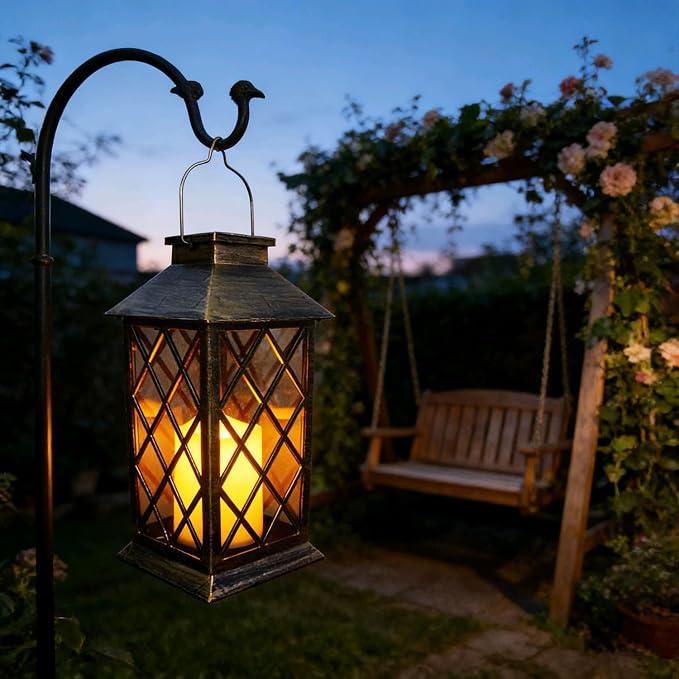 Solar Garden Lanterns Hanging Outdoor Lantern Waterproof LED Flickering Flameless Candle Mission Lights for Table,Outdoor，Mothers Day Gifts Mom Wife (2pack)