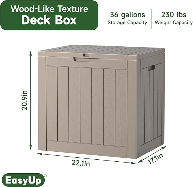 EasyUp 39 Gallon Outdoor Storage Box Waterproof, Resin Outdoor Deck Box, Lockable Deck Boxes for Garden Tools Equipment and Cushions (Grey)
