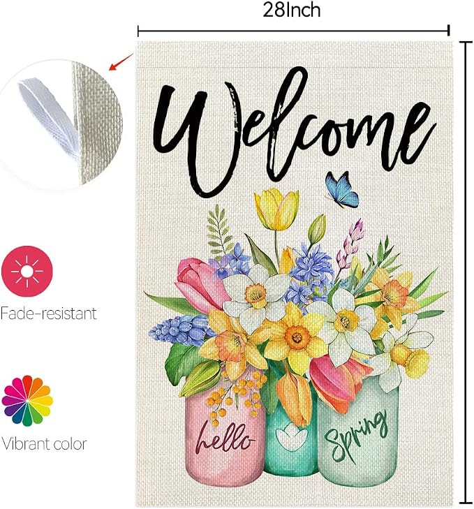 CROWNED BEAUTY Garden House Flag Floral Mason Jar Double Sided (Multi-Spring, 28"X40")