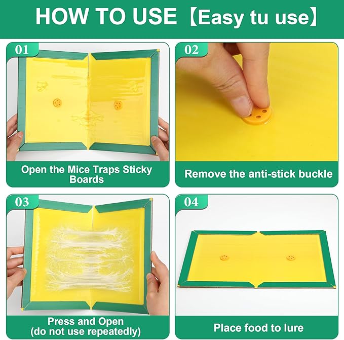 12 Pack Sticky Mouse Traps, Sticky Traps for Rats Mice Rodents Snakes No Touch Indoor Mouse Traps for Home Kitchen Garage Attic Basements, Easy to Set, Green