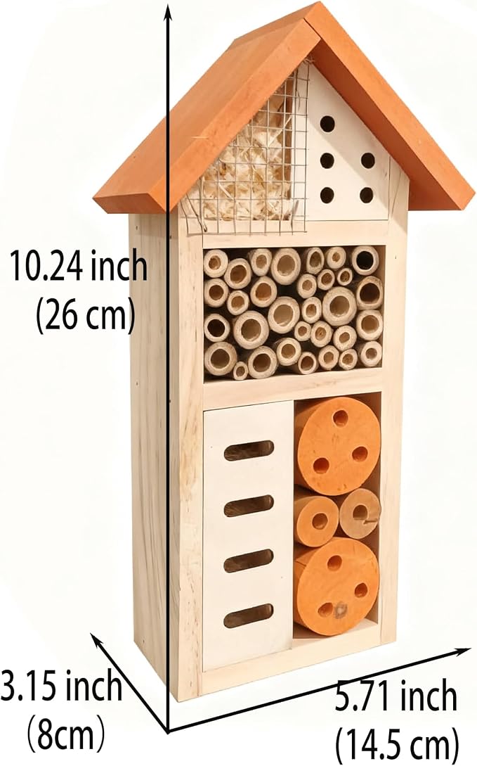 Lovebirds Pet Product Hanging Wooden Insect Hotel,House for Bee, Butterfly, Ladybirds,Insect Houses for the Garden Decor, 26x14.5x8cm, Bee House for Garden Pollinators