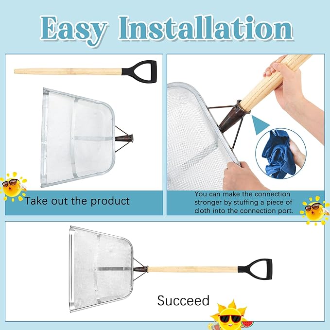 Teenyyou Leaking Soil Shovel Filter 0.08 Inch/ 2 mm Mesh 43.3''L Chicken Poop Scooper Stainless Steel Sieve Sifting Shovel with D Grip Wood Handle for Gardening Farm Chicken Coop Goat Stall