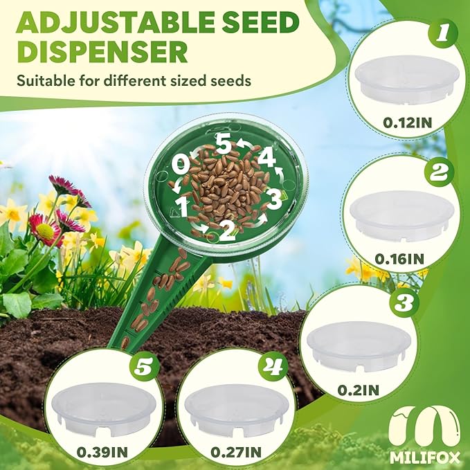 Seed Planter Tool, T-Handle Seed Dibber with Scale, Seed Dispenser with 5 Adjustable Holes, Seedling Transplanter, Mini Planting Dibber for Trays, Raised Bed, Balcony Garden (Dark Green 4PCS)