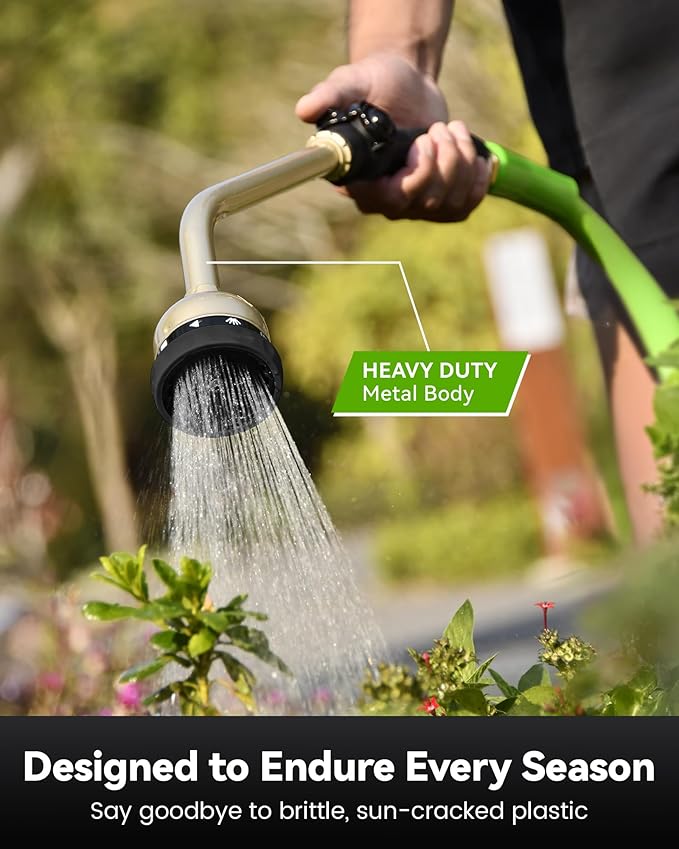 RAINPOINT Watering Wand, 16 Inch Metal Garden Hose Wand with 9 Spray Patterns, Long Hose Sprayer Nozzle For Hanging Baskets, Shrubs,Lawn (Black)