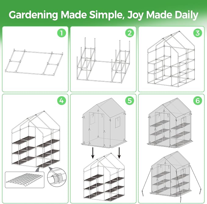 Ohuhu Greenhouse for Outdoors with Screen Windows, 57 x 57 x 76'' Walk in Plant Greenhouses Heavy Duty with Durable PE Cover, 3 Tiers 12 Shelves Stands Plastic Portable Green House with Shelf Clips