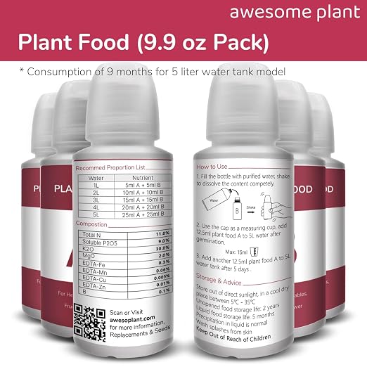 600ml Hydroponic Plant Food (6 Pack), Hydroponic Nutrients Fertilizer Supplies for Hydroponics Growing System, Compatible with AeroGarden and All Gardens, for Herbs Vegetables Flowers