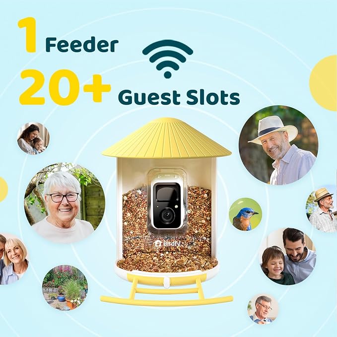 NETVUE by Birdfy Smart Bird Feeder with AI Camera, Auto Capture Videos & Live Steam, Wireless Wildbird Watching, Outdoor Backyard Birder(AI by Subscription) Yellow