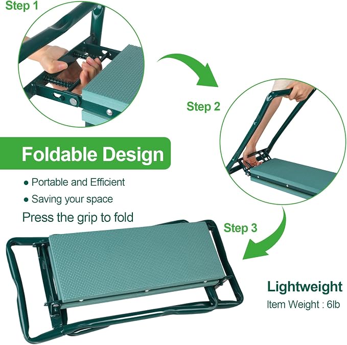 Garden Kneeler and Seat, Garden Bench for Kneeling and Sitting, Garden Stool and Kneeler with A Tool Pocket, Eva Soft Foam Pad for Kneeling and Seating, Gardening Gifts for Women Men Seniors Gardener