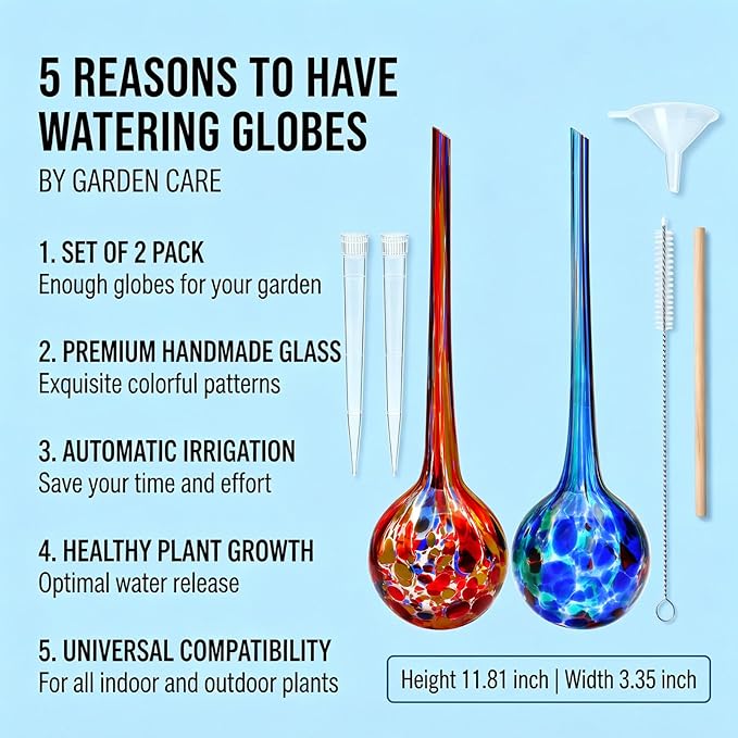 Plant Watering Globes Automatic Glass Watering Bulbs, Glass Ball Planter, Decorative Garden Watering Plant Watering Bulbs with 2-Pack, 3.35 inch Diameter