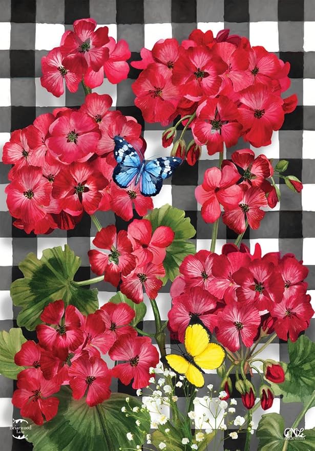 Checkered Geraniums Summer House Flag Floral 28" x 40" Briarwood Lane