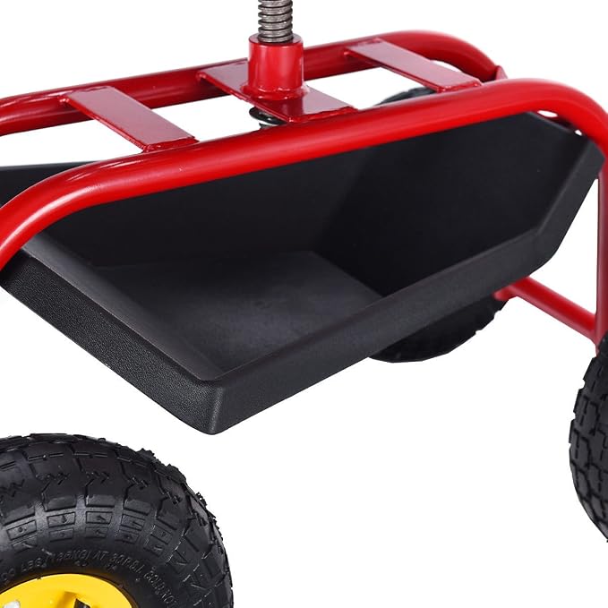 Giantex Rolling Garden Work Seat, 360 Swivel Gardening Workseat with Wheels, Tool Basket, Adjustable Height, Outdoor Scooter for Sitting, Gardening Stool Chair for Planting Trimming, Red