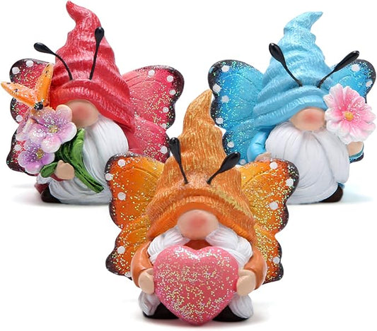 Hodao Spring Butterfly Gnomes Decorations Indoor Home Decor Scandinavian Tomte Elf Decor Gifts 3pcs Summer Resin Butterfly Elf Dwarf Kitchen Tiered Tray Decor