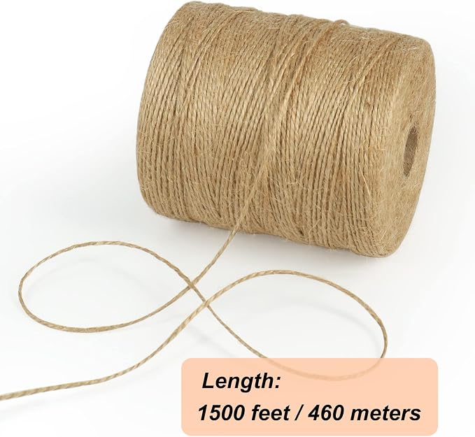 Tenn Well 1500 Feet Natural Jute Twine, 1mm Thin Brown Twine String for Crafts, Crocheting, Gift Wrapping, Gardening and Christmas Decorations