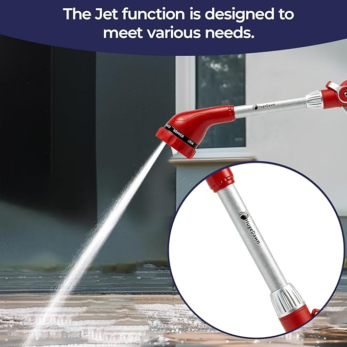 HugeDawn Garden Hose Wand, 16-Inch Heavy Duty Zinc Alloy & Aluminum Watering Wand with 8 Spray Patterns Thumb Control for Hanging Baskets, Garden, Cleaning (Red)