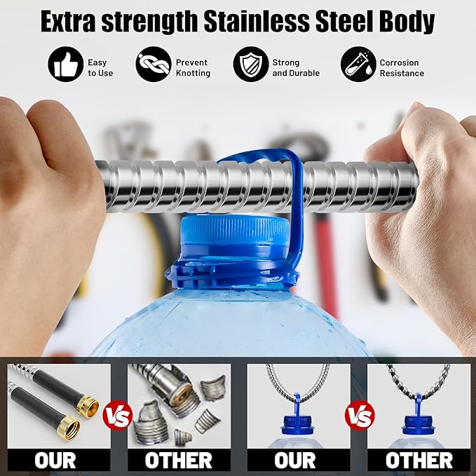 Beitopamz Garden Hose 75 ft, Stainless Steel Metal Water Hose with Nozzle, Flexible and Durable, Rust Proof, No-Kink, Heavy Duty, Leakproof 3/4'' Brass Fittings, Lightweight Hose for Patio, Lawn
