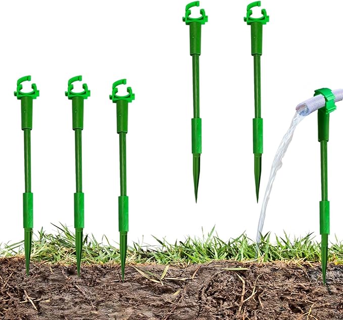 Green Plastic Hose Guide Stakes, Set of 6, 15 Feet, Protects Lawn & Plants, Heavy Duty Hose Guide Spikes