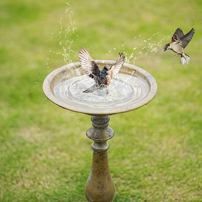 19”H Antique Pedestal Bird Bath, Bird Baths for Outdoors, Hand-Crafted Metal Bird Bath Bird Feeder Seed Tray for Garden Yard Decor.