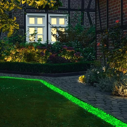 NAMTSO Glow in The Dark Rocks Outdoor, 200 pcs Green Solar Rocks for Landscaping, Outdoor Decor Glow in The Dark Stones, Glowing Pebbles for Garden Backyard Patio Lawn Pond Fish Tank Aquarium Decor