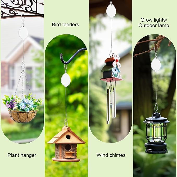 2026New 3Pcs Retractable Plant Hanger with Leaf Texture,44Lbs Load Capacity,Auto Lock,Adjustable Hook for Hanging Plants,Bird Feed,Wind Chimes,Garden Pots,Rust-Proof Stainless Steel,White