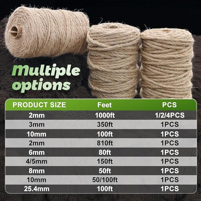 Jute Twine 3MM x 350FT Jute Rope for Crafts Gardening Garden Plant Gift Wrapping Art Decoration Packing Material Christmas Twine Bulk Heavy-Duty (Brown 3mm* 350ft)