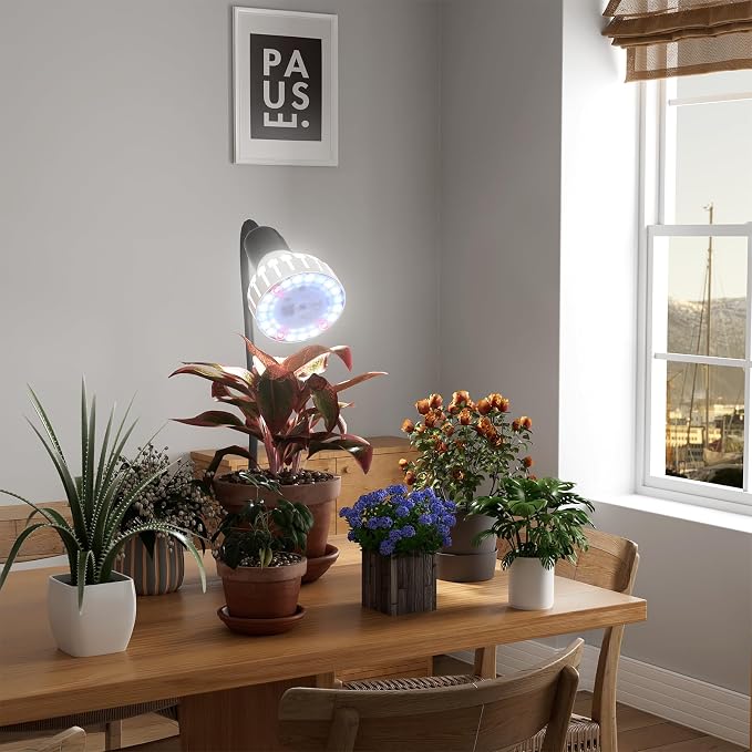 GooingTop Grow Light,24W (160Watts Equiv) 5000K White Full Spectrum LED Growing Lamp Clip on Desk for Indoor Plants,Bulbs Replaceable & Non-dimmable (Black, 80W)