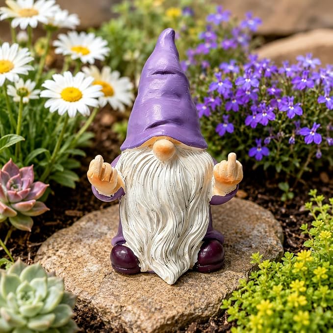 QINJIEJIE Lavender Purple Garden Gnomes Outdoor Funny Gnome 3.5in Naughty Gnomes for Fairy Garden Yard Decoration Lawn Ornament Gnome Statue for Home Decor