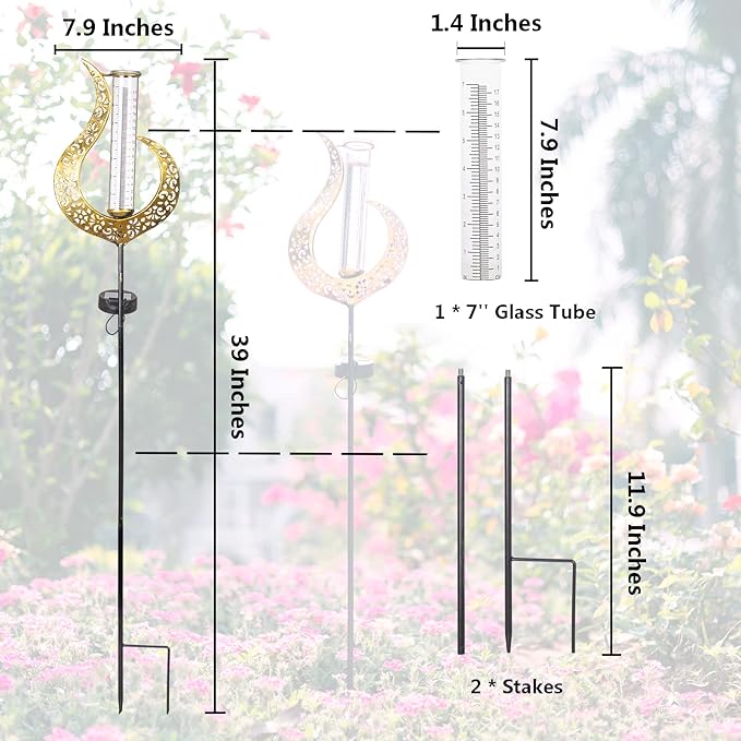 39'' Rain Gauge Outdoor - Solar Flame Design Rain Gauges for Yard, Lawn, Pathway, Patio