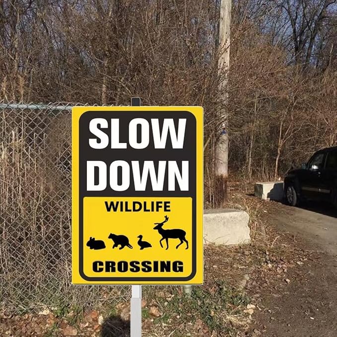 Wildlife Crossing yard Sign With Stake Slow Down Sign For Neighborhoods Yard Farm Aluminium Caution 8x12in Farm Decorations Yard Lawn Walkway Decorations Animal Signs