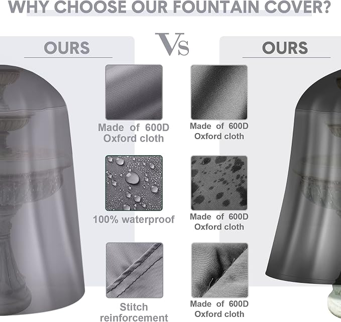 Tatuo Fountain Covers for Winter Waterproof 36"x42" 600d Outdoor Oxford Cloth Garden Fountain Statue Protective Cover with Drawstring for Outdoor Garden Statue(Gray)