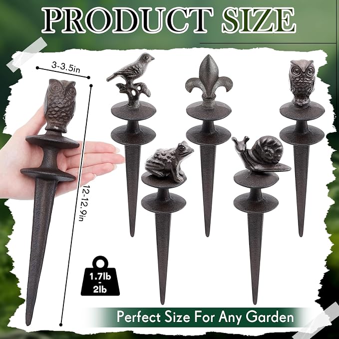 Briwooody 5 Pcs Heavy Duty Garden Hose Guide Stakes, Metal Cast Iron Water Hose Guide Spike Garden Stakes Decorative for Outside Flower Beds Plant, 1214 inches (Groovy)