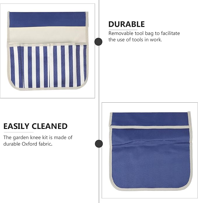 DOITOOL Garden Kneeler Tool Bag Foldable Portable Oxford Cloth Gardening Tool Storage Organizer, Multi- Pockets Gardening Hand Tool Pouch (White and Green Striped)