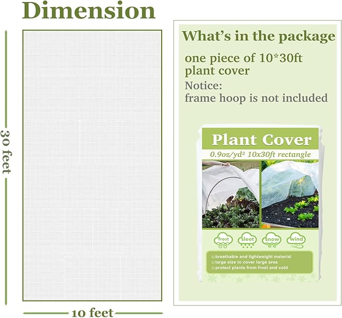 Plant Covers Freeze Protection 10x50ft Floating Row Cover 0.9oz/yd² Plant Covers for Winter Garden Fabric for Cold Sun Protection