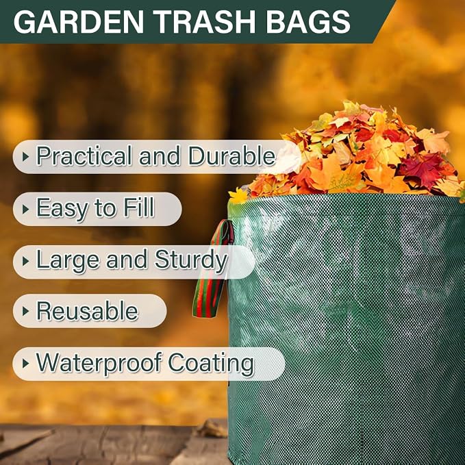 2 Pack 32 Gallon Reusable Yard Waste Bags, Collapsible Heavy Duty Leaf Bags, Lawn and Leaf Garden Bags with 4 Handles, Camping Yard Recycling Bin for Debris Leaves Grass Clippings