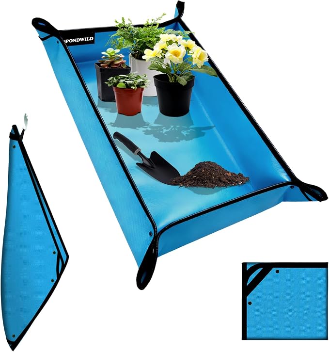 Plant Transplanting Mat - Thickened Waterproof Potting Mat, Succulent Gardening Mat, Portable Repotting Mat for Mess Control, Indoor Outdoor Use (PVC-Blue 43.5"x29.5")