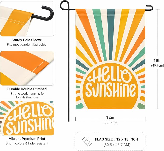 Summer Party Decorations - Hello Sunshine Summer Garden Flag | Double Sided Welcome Yard Outdoor Flag - Summer Party Accessories Backdrop Favors Supplies Decor for Garden Yard Porch Patio Lawn Outside