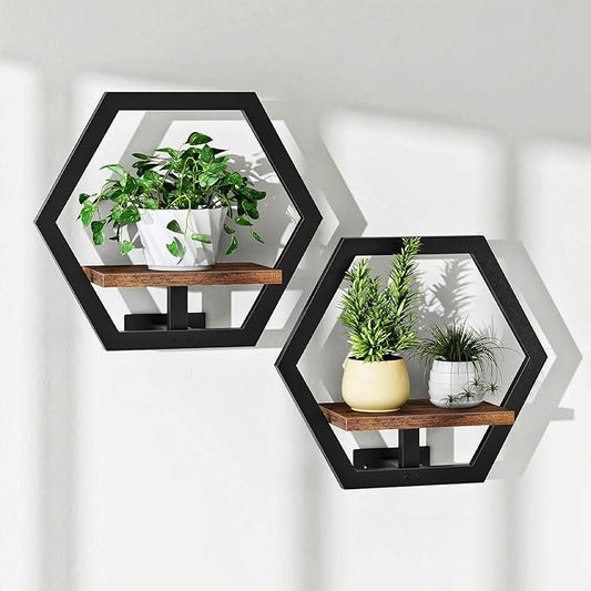 CHOEZON Wall Planters for Indoor Plants Set of 2, Wall Plant Holder, Floating Shelves for Living Room, Bedroom, Kitchen, Home Office, Rustic Brown and Black TBJ40P2BF