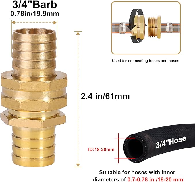 SIGURANTA Garden Hose Repair Connector with Clamps Hose End Repair Kit,3/4" Barb Garden Hose Fittings Male and Female brass garden hose ends (3/4"Barb-4 Set)