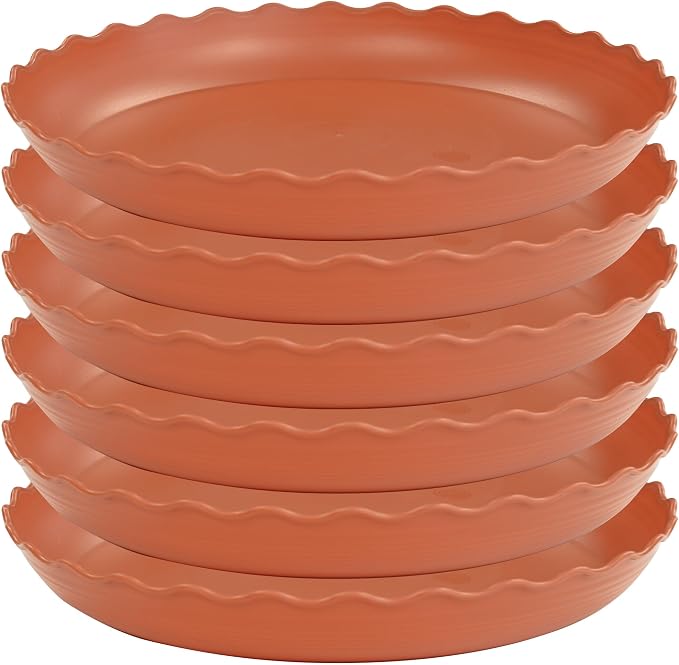 6 Pack of 12 inch Plant Saucer Plant Tray, Plastic Plant Saucer, Heavy Duty Plant Tray for Pots, Plant Saucers for Indoors Planter, Garden Water Plate Bowls (Terracotta)