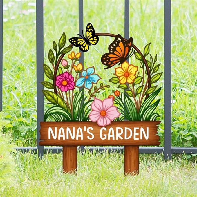 Personalized Metal Yard Sign for Mother's Day, Butterfly & Flower Design, Gift for Garden Lovers, Metal Sign, Garden Decor, Christmas Decoration
