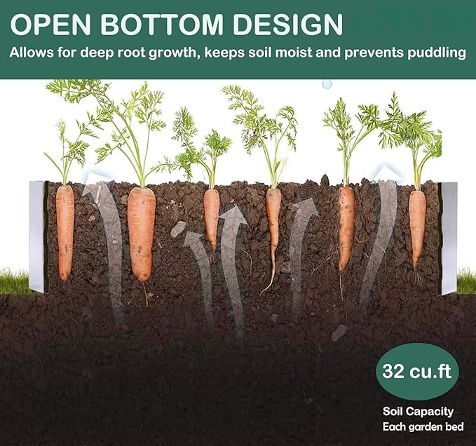 Galvanized Raised Garden Beds 3-Pack (8x4x1ft Each) – Overlapping 4-Inch Panels with Two-Row Screws, Heavy-Duty Metal Planter Box for Vegetables, Herbs, Flowers, Large Garden Kit