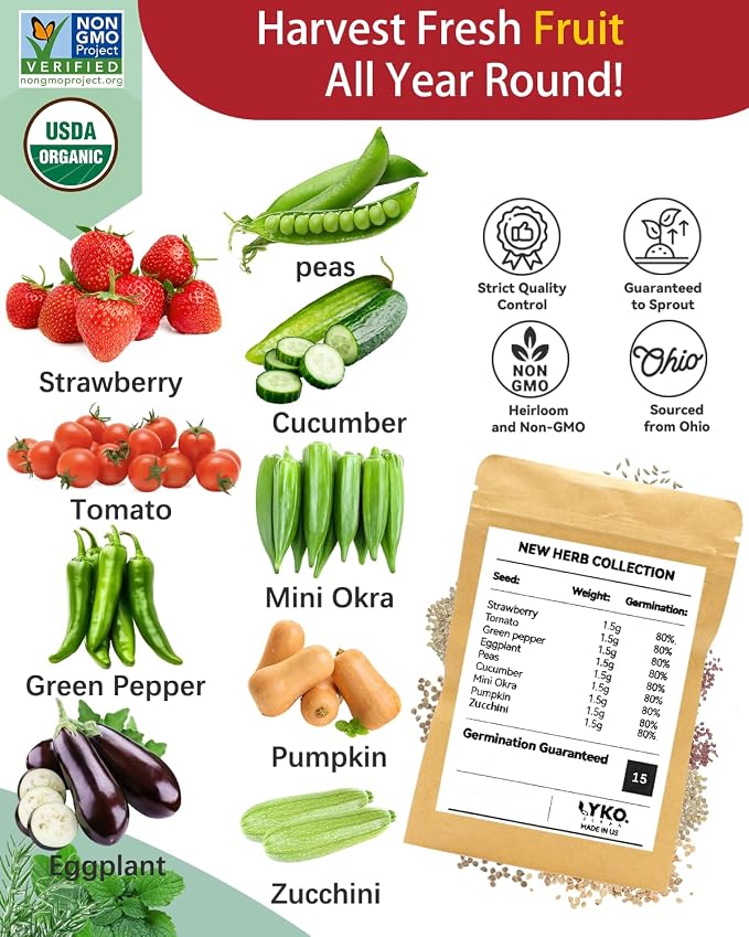 8-pod Red Strawberry & Tomato Seed Pod Kits for AeroGarden, Ahopegarden Hydroponics Growing System, 350+ Seeds (Include Red Strawberry, Tomato, Green Pepper, Eggplant, Peas, Cucumber, Okra, Pumpkin)