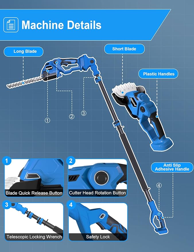 AZZUNO Pole Hedge Trimmer Cordless, 14.5FT Max Reach Electric Grass Shears Shrubbery Hedge Trimmer with 2 Packs 2.0Ah Batteries