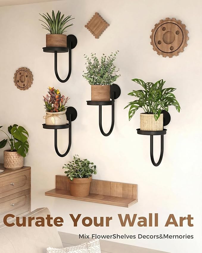 Leaf&lull Wall Planter Hanging Planters for Indoor Plants Plant Hanger Wall Mount Hanging Decor 4 Pack Black