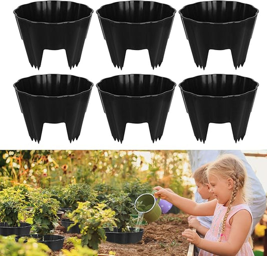 6 Pack Round Planting Grow Rings,7" Planting Protective Round Edging, Plant Support Rings to Protects Plants, Deep Watering Plant Collars for Vegetables Herbs Flowers (Black)