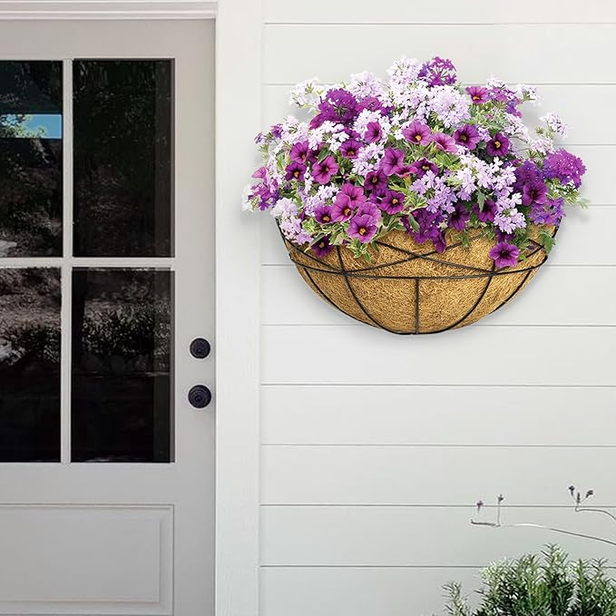 4 Pack 14 Inch Window Boxes Planters Railing Planter Box with Coco Liners Deck Railing Planter Boxes Balcony Hanging Flower Box Wall Mounted Half Round for Outdoor Plants Garden Decor