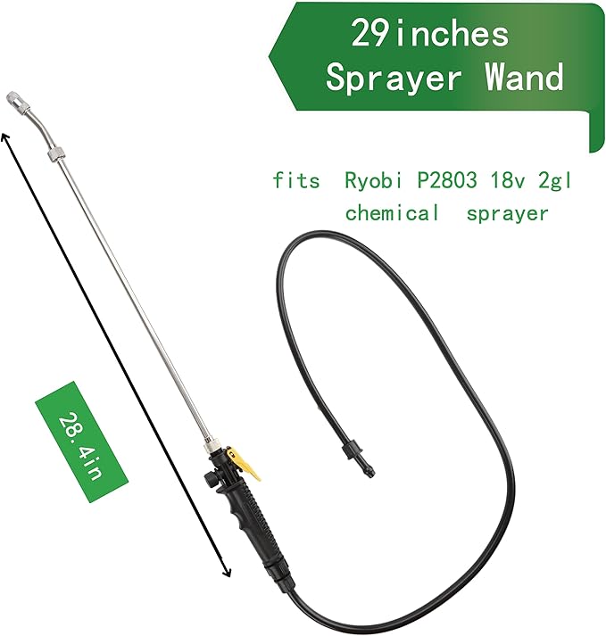 VANPET Replacement Sprayer Wand for Ryobi, Stainless Steel Sprayer Wand with Adjustable Nozzle, Trigger Wand & Hose Compatible with Ryobi P2803 Sprayer (29 Inches Sprayer Wand)