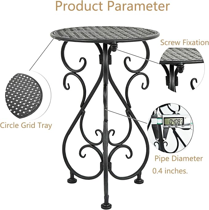 NAKUPE Plant Stand Indoor & Outdoor Flower Pot Stand 17" Tall Metal Plant Table,Single Planter Holder for Patio, Porch, Corner, Garden Decor, Balcony, Black(1 Pack)