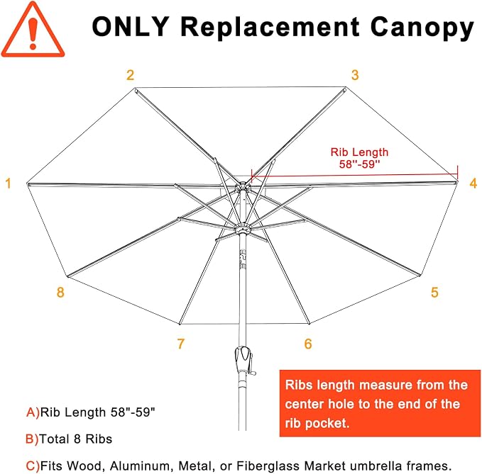 MASTERCANOPY Patio Umbrella 10ft Replacement Canopy for 8 Ribs-Khaki Canopy Only